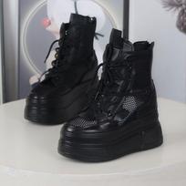 Fashion 12CM Air Mesh Microfiber Synthetic Chunky Sneakers Spring Shoes Leather Ankle Booties Women Vulcanize Boots Autumn 34 juoda