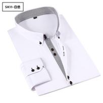 Mens Button Collar Long Sleeve Business Color Block Casual Shirt 2XL balta