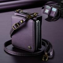For Samsung Galaxy Z Flip 7 5G 2025 Luxury Case Crossbody Strap Folding RFID Leather Card Coque Samsung Z Flip7 Wallet Cover Case & Strap&Galaxy Z Flip 7 violetinė