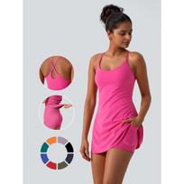 Women's new sports cross suspender tennis skirt anti-light belt pocket fitness two-piece set S