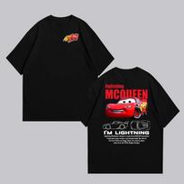 Summer New Lightning Mcqueen and Sally Printed Couple Tshirt Sally and Mcqueen Casual Cute Womens Tshirt Casual Tops S red