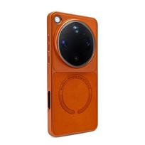 For OPPO Find X9 Ultra Case Hard PU Leather PC Plated agnetic For MagSafe Phone Cover For OPPO Find X9 Ultra 5G Shell Bumper OPPO Find X9 Ultra oranžinė