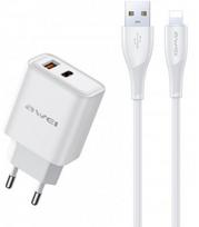 Baltas 22.5W 1xUSB-A + 1xUSB-C pakrovėjas + 100cm USB-A - Lightning laidas "Awei PD81L-EU"