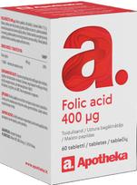APOTHEKA FOLIO RŪGŠTIS 400 µg, N60 tabletės