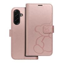 MEZZO knygos dėklas SAMSUNG A36 5G meškiukas rožinis auksas