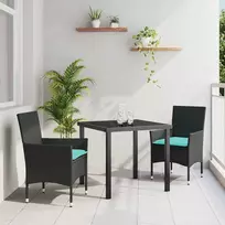 Lauko baldų komplektas Stalo ir kėdžių komplektas su pagalve 3 pcs Juoda PE ratanas