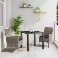 Lauko baldų komplektas Stalo ir kėdžių komplektas su pagalve 3 pcs Pilka PE ratanas