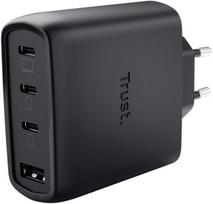 Trust mobilus įkroviklis MAXO 65W/4-PORT GAN 26067, 65W, 20V, 3xUSB-C, 1xUSB-A, 2m laidas, juodas, greitas įkrovimas