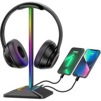 TV laikiklis USB-C įkraunamas RGB ausinių stovas žaidimų ausinėms – juodas