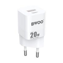 Greitas universalus įkroviklis su dviem USB-C ir USB 20W Bwoo baltas