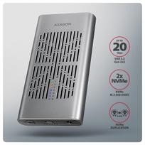 Išorinio kietojo disko dėklas Axagon AXAGON EEM2-20GD, zewnętrzna obudowa USB-C 20Gbps na dwa dyski SSD M.2 NVMe z funkcją klonowania