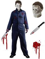 Vyriškas Michael Myers Helovino kostiumas su kauke ir peiliu, XXL, tamsiai mėlyna
