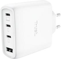 Trust mobilus įkroviklis MAXO 65W/4-PORT GAN 26068, 65W, 3xUSB-C, 1xUSB-A, 2m laidas, baltas, greitas įkrovimas, perkrovos apsauga