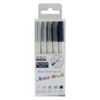 MARVY flomasteriai teptukiniu galiuku Artist Brush #1100-5H Grey, 5 vnt.
