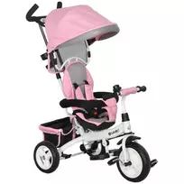 HOMCOM 6-in-1 triratukas su stūmimo rankena, vaikiškas triratukas su nuimamu stogeliu nuo saulės, su 5 taškų saugos diržais, krepšeliu, gėrimų laikikliu, vaikams nuo 1 iki 5 metų, rožinis