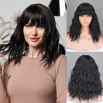 MERISIHAIR trumpas Bob banguotas perukas su kirpčiukais Rožinės raudonos spalvos Moteriškas madingas pečių ilgio natūralus banguotas sintetinio pluošto perukas Cosplay 30 cm