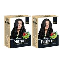 Nisha Natural Henna Powder Hair Colour Natural Black Semi-Permanent Hair Dye For Silky Shiny Hair 60g Pack Of 2
