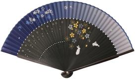 Matsumi Koge Folding Rabbit and Cherry 161301 Asahi-o Fan, Blossom, Blue-Black, mėlyna