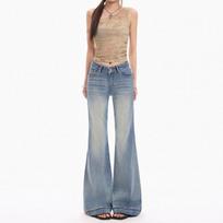 Spring Summer Vintage Low Waist Slim Micro Flare Denim Pants For Women Casual Pants Oversize Denim Trousers XS
