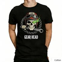 Vintage Skeleton Gear Head Graphic T Shirt, Cotton Crew Neck Short Sleeve Tee, Mechanic Wrench Print Unisex Top S įvairiaspalvis