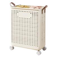 Yousheng Laundry Basket with Wheels Large Capacity Handle Design Waterproof Dirty Clothes Hamper Laundry Basket with Breathable Mesh Holes M smėlis