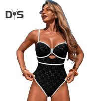 Moteriškas vientisas maudymosi kostiumėlis Sexy Monokini Bodysuit aukštos kirpimo maudymosi kostiumėlis, skirtas poilsiui paplūdimyje degintis prie baseino S juoda