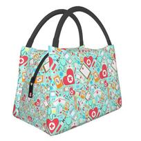 Pink Nurse Life Insulated Lunch Tote Bag for Women Nursing Print Portable Thermal Cooler Bento Box Work Travel Food Bags 28x17x16CM smėlis
