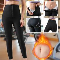 Women Sweating Elastic Waist Trainer  Fitness Leggings Pants M juoda