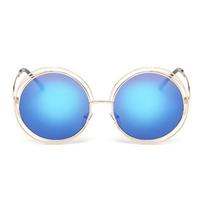 Vintage Round Big Size Oversized lens Mirror Sunglasses Women Brand Designer Metal Frame Lady Sun Glasses Lady Cool Retro