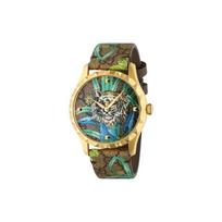 Gucci G-Timeless serijos laikrodis Kvarcinis mechanizmas Drobės dirželis 38 mm Rudo ciferblato Amžinas laikrodis Ciferblatas su tigro ir gėlių raštu Madinga atmosfera YA1264187 Brand-New Out of Warranty