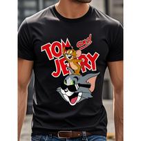 European Sizes 1pc Men's Tom & Jerry Print T-Shirt - Plus Size Oversized Tee with Iconic Tom & Jerry Mouse S įvairiaspalvis