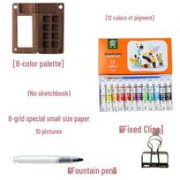Compact Wooden Watercolor Paint Box - Portable Travel Palette & Sketchbook