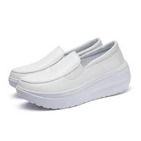 Pavasariniai natūralios odos minkšto paduko darbo batai moteriški juodi sūpynės batai moteris didelio dydžio pleištai viengubos basutės Zapatillas 35 balta