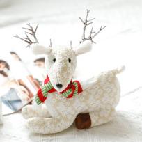 Creative Plush Reindeer Christmas Desktop Ornament with Cart and Cartoon Old Man Figurine