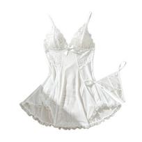 Didelio dydžio Seksualus Babydoll Naktinis Suknelė Moterims, V formos iškirptė Nėriniai Skaidrus Tinklelis Naktinis Chalatas, Plonos Petnešėlės Chemise Šleifinė Suknelė su T-string XXL balta