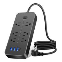 10 viename viršįtampių apsaugos maitinimo juosta su USB prievadais 3,9 pėdų laidas Daugiafunkcinė apsauga nuo žaibo US plug juoda
