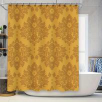 Vintage-Inspired Bath Curtain With Gold Damask Pattern For Modern Bathroom Decor Waterproof Shower Curtain Liner Set In Mustard W60H190(CM)-1 Pcs