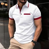 Men Casual Versatile Short Sleeve Color Block Polo Shirt S balta