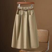 Skirts for Women Cotton Flare Woman Skirt Elastic High Waist Midi A Line Clothing Sales Aesthetic Y2k Vintage Luxury Elegant S chaki