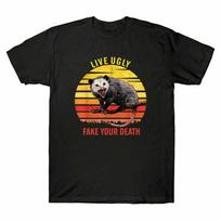 Live Ugly Fake Your Death Opossum Vintage Funny Gift Tee Men's Cotton T-Shirt S įvairiaspalvis