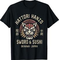Hattori Hanzo Kardas ir Sushi Okinawa Japonija Retro Dovana Marškinėliai S įvairiaspalvis
