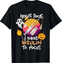 Hocus Pocus I Need Insulin to Focus Halloween Funny T-Shirt S įvairiaspalvis