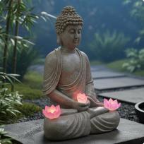 Saulės Budos Statulėlė Lauko Medituojanti Naktinė Lempa Atspari Oro Sąlygoms Sodui Verandai Sandstone Sitting Buddha
