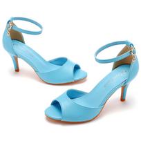 Moteriškos basutės didelio dydžio 36-43 Avalynė moterims Vasarinės Elegantiškos 7cm Aukštakulnės Atviras pirštas Patogios Šventei Vakarinės Sandalias Mujer 36 dangaus mėlyna spalva