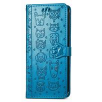 Leather Wallet Flip Case for Honor 600 400 200 100 90 70 50 Smart Pro Lite SE 5G, Cat and Dog Embossed, phone Cover Honor 70 mėlyna