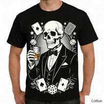 Vintage Skeleton Gambler Graphic T Shirt, Cotton Crew Neck Short Sleeve Tee, Casino Poker Print Unisex Top S įvairiaspalvis