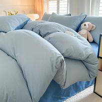 Solid Color Sanded Bedding Set: Four-Piece Set with Quilt Cover and Washed Spring Sheets. Single Duvet Cover 1.5*2.0m