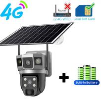 4G SIM Card Solar IP Camera 6K 12MP Three Screens 10X Zoom Outdoor CCTV Auto Tracking Build in Battery Waterproof Security Protection Cam 4G camera