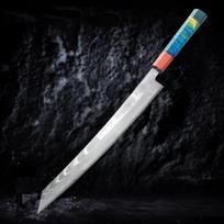 Sashimi peilis Atsitiktinė rankena Rankų darbo kalta Damasko plieno ašmenys Kiritsuke Sakimaru Yanagiba Mėsos kapoklė Ham Sushi Virtuvinis peilis 24cm Blade