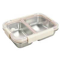 304 Stainless Steel Lunch Box Bento Container with Two Compartments Leak Proof Lid and Secure Locking Clips for Food Storage and Meal Prep One Size smėlis